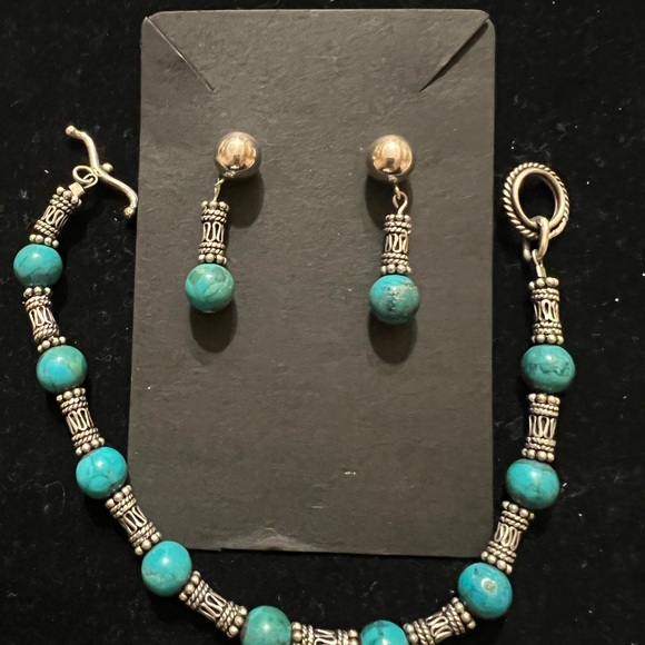 925 STERLING SILVER TURQUOISE BRACELET AND EARRINGS SET - Picture 3 of 7